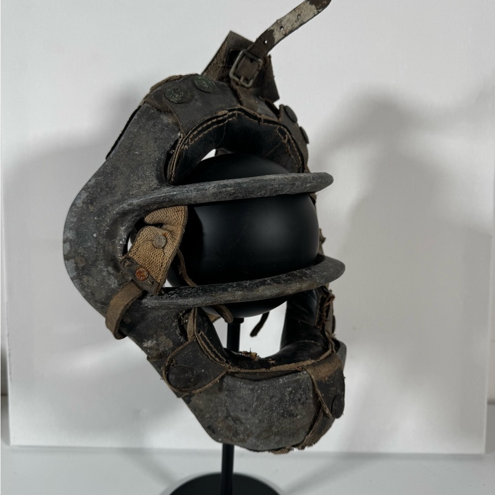 Rare 1920s–40s Vintage Baseball Catcher’s Mask - Leather & Steel Antique